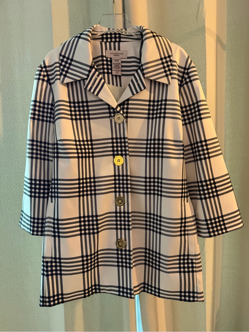Covington Black and White Plaid Swing Coat